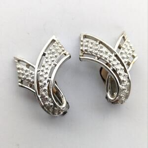 Vintage Estate Signed Emmons Silver Tone Twist Textured Ribbon Clip On Earrings